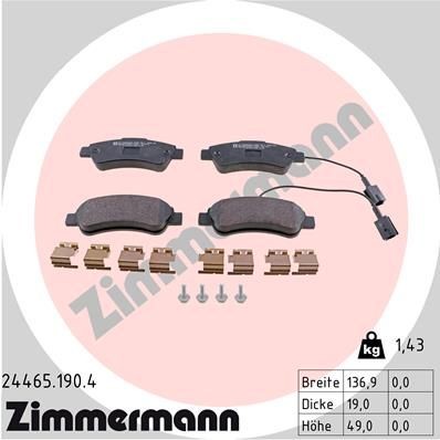 24465.190.4 ZIMMERMANN Brake pad set FIAT incl. wear warning contact, with bolts/screws, Photo corresponds to scope of supply, with spring