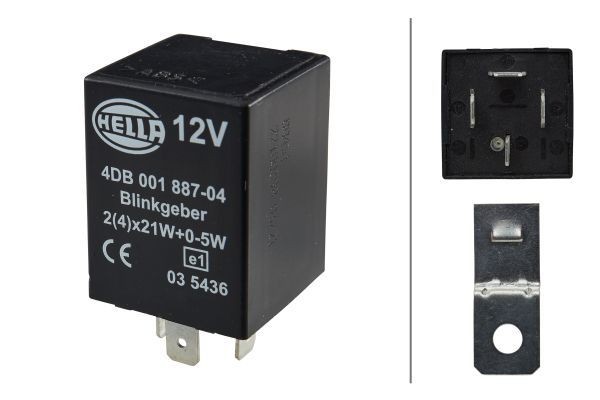 HELLA 4DB 001 887-041 Flasher relay 12V, Electronic, 2(4)x21W+5 EW, with holder