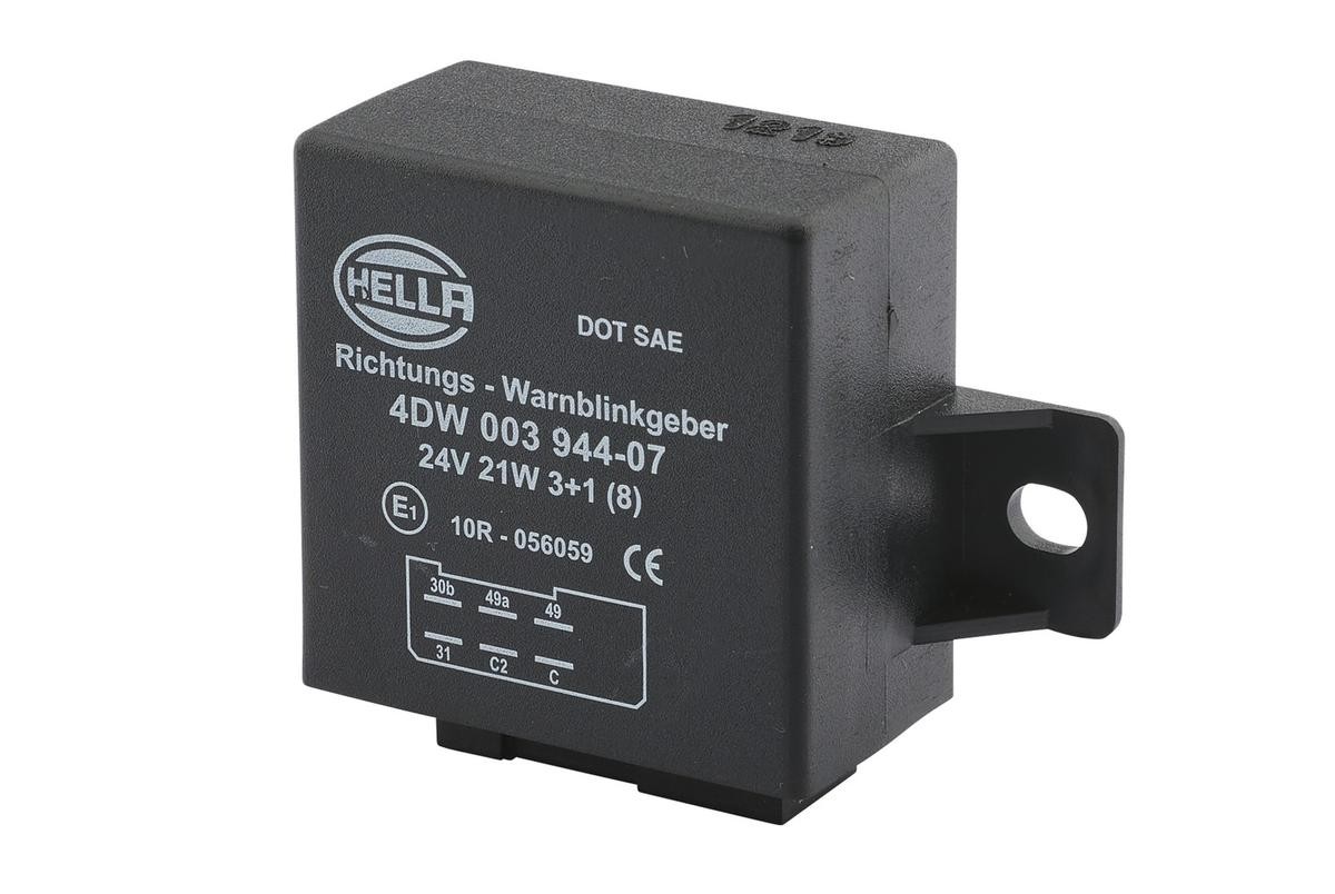 Indicator relay HELLA 24V, 21W, Electronic, 3+1x21W (8x21W)W, with holder, for trailer - 4DW 003 944-071