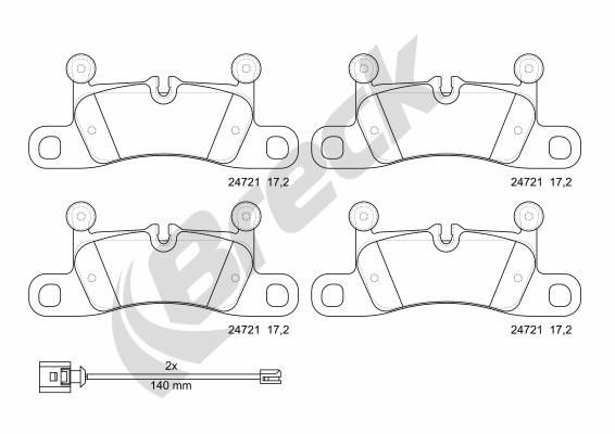 BRECK 24721 00 553 00 Brake pad set Ceramic, prepared for wear indicator, with anti-squeak plate, with counterweights, without accessories
