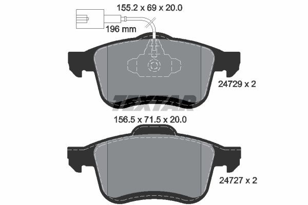 24727 TEXTAR with integrated wear warning contact Height: 69mm, Width: 156,5mm, Thickness: 20mm Brake pads 2472901 buy