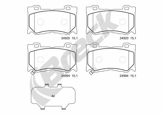 BRECK Ceramic, with acoustic wear warning, incl. wear warning contact, with anti-squeak plate Height: 75,5mm, Thickness: 15,9mm Brake pads 24994 00 551 00 buy