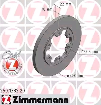 ZIMMERMANN COAT Z 308x18mm, 6/6, 6x148, solid, Coated Ø: 308mm, Rim: 6-Hole, Brake Disc Thickness: 18mm Brake rotor 250.1382.20 buy