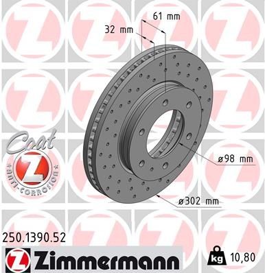 ZIMMERMANN 250.1390.52 Brake discs FORD RANGER 2007 in original quality