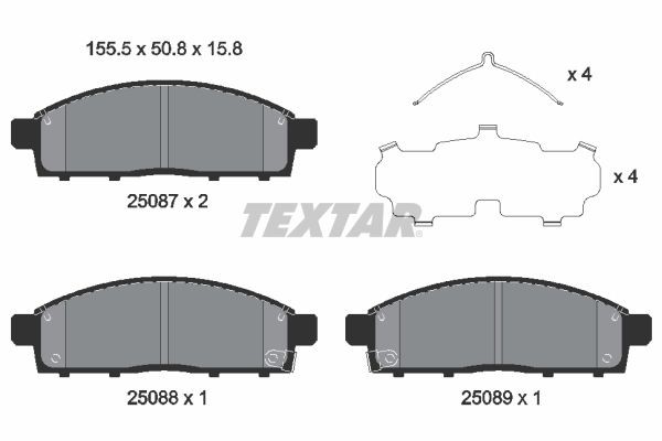 TEXTAR 2508703 Brake pad set with acoustic wear warning, with accessories