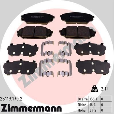 ZIMMERMANN 25119.170.2 Brake pad set with acoustic wear warning, Photo corresponds to scope of supply, with sliding plate