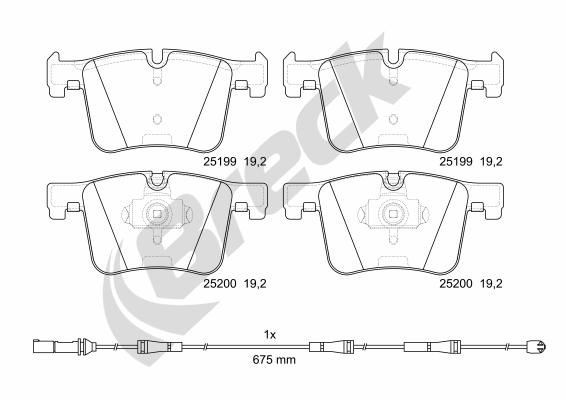 25199 00 551 00 BRECK Brake pad set JEEP Ceramic, prepared for wear indicator, with anti-squeak plate, without accessories