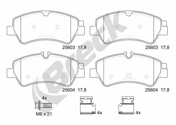 BRECK 25603 00 703 00 Brake pad set excl. wear warning contact, prepared for wear indicator, with brake caliper screws