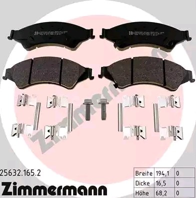 25632 ZIMMERMANN with acoustic wear warning, with bolts/screws, Photo corresponds to scope of supply, with sliding plate Height: 68mm, Width: 194mm, Thickness: 16mm Brake pads 25632.165.2 buy
