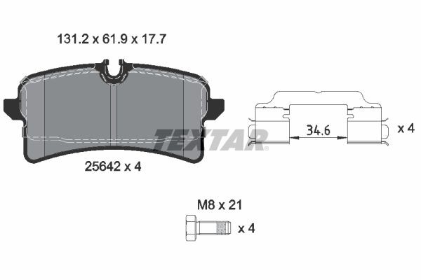 TEXTAR 2564203 Brake pad set not prepared for wear indicator, with brake caliper screws, with accessories