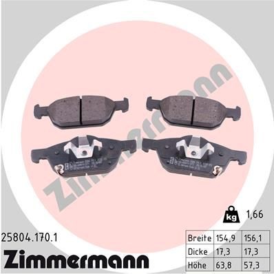 ZIMMERMANN Brake pad kit 25804.170.1 for HONDA CIVIC