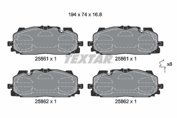 TEXTAR 2586101 Brake pad set prepared for wear indicator, with accessories