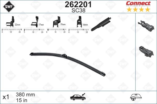 SWF Alternative Connect 262201 Wiper blade 380 mm, Beam, for left-hand drive vehicles, 15 Inch