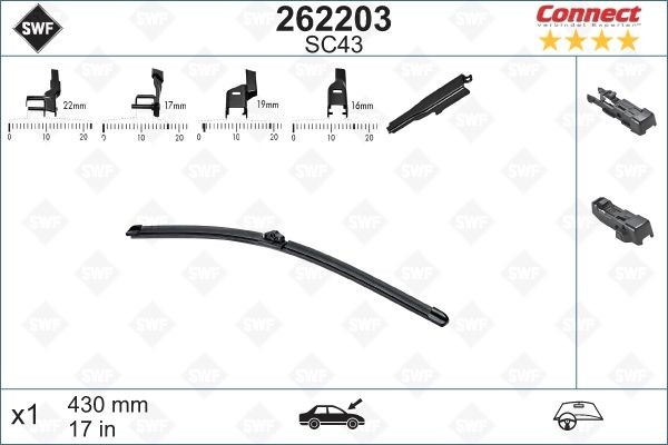 SC43 SWF Alternative Connect 430 mm, Beam, for left-hand drive vehicles, 17 Inch Left-/right-hand drive vehicles: for left-hand drive vehicles Wiper blades 262203 buy