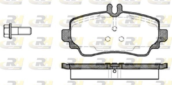 ROADHOUSE 2650.00 Brake pad set Front Axle, prepared for wear indicator, with adhesive film, with bolts/screws, with accessories