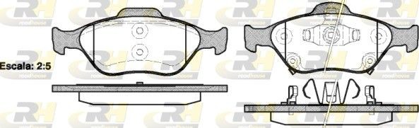ROADHOUSE 2766.12 Brake pad set Front Axle, incl. wear warning contact, with adhesive film, with accessories, with spring