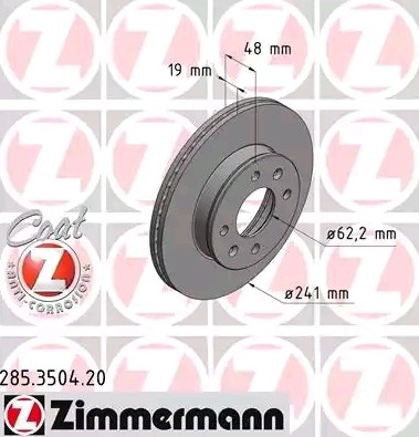 ZIMMERMANN COAT Z 285.3504.20 Brake disc 51712 1C100