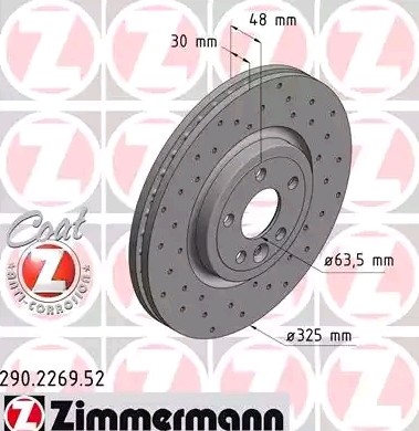 Original ZIMMERMANN Sport-Bremsscheiben 290.2269.52 für JAGUAR XE