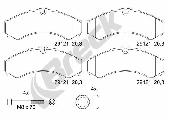 BRECK 29121 10 703 00 Brake pad set prepared for wear indicator, with accessories