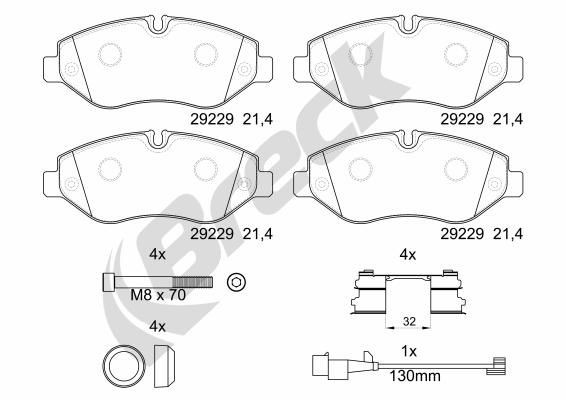 BRECK 29229 00 703 00 Brake pad set prepared for wear indicator, excl. wear warning contact, with accessories