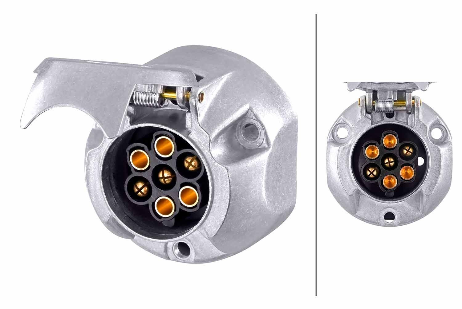 Towbar wiring harness HELLA 7-pin connector, Aluminium, Removable inset, 1724 N-Typ, 6V, 24V - 8JB 001 941-001