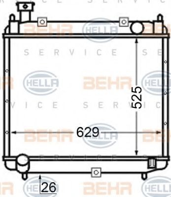 HELLA 8MK 376 704-661 Engine radiator for vehicles with/without air conditioning, 526 x 625 x 26 mm, Manual Transmission, Brazed cooling fins