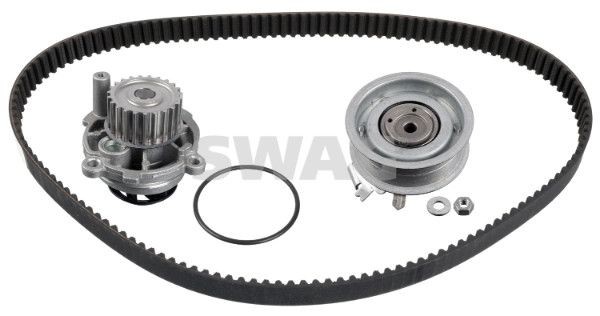 SWAG 30 93 2814 Water pump and timing belt kit with water pump, Number of Teeth: 138, with rounded tooth profile, Plastic