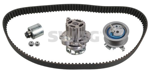 SWAG 30 94 5133 Water pump and timing belt kit with water pump, Number of Teeth: 120, with rounded tooth profile, Metal