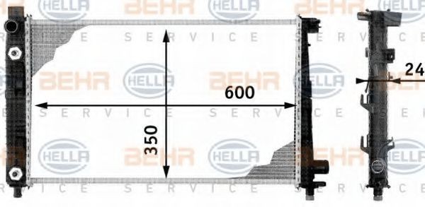 8MK376713-051 Radiator 8MK 376 713-051 HELLA for vehicles with/without air conditioning, 600 x 350 x 24 mm, HELLA BLACK MAGIC, Automatic Transmission, Manual Transmission, Brazed cooling fins