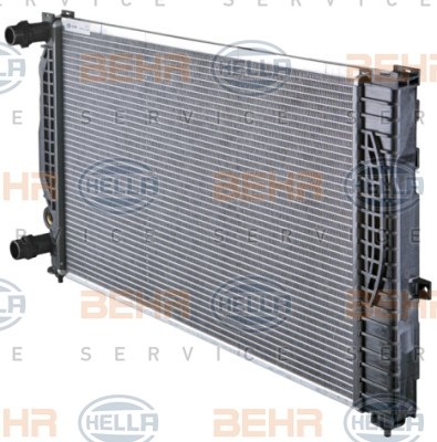 HELLA 8MK376720-591 Engine radiator for vehicles with/without air conditioning, 632 x 385 x 32 mm, with screw, Manual Transmission, Mechanically jointed cooling fins