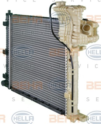 HELLA 8MK376721-381 Engine radiator for vehicles without air conditioning, 555 x 569 x 26 mm, HELLA BLACK MAGIC, Manual Transmission, Mechanically jointed cooling fins