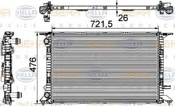 8MK376745-581 Radiator 8MK 376 745-581 HELLA 720 x 477 x 26 mm, HELLA BLACK MAGIC, Manual Transmission, Brazed cooling fins