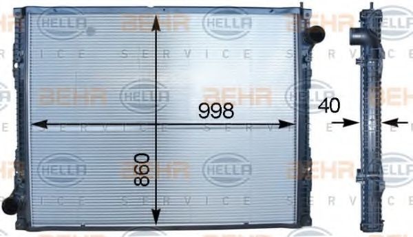 HELLA 998 x 860 x 40 mm, HELLA BLACK MAGIC, with frame, Brazed cooling fins Radiator 8MK 376 745-741 buy