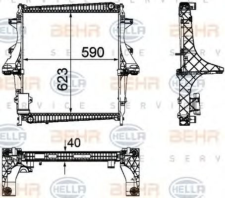 HELLA for vehicles with/without air conditioning, 623 x 590 x 40 mm, HELLA BLACK MAGIC, with frame, Manual Transmission, Brazed cooling fins Radiator 8MK 376 756-111 buy
