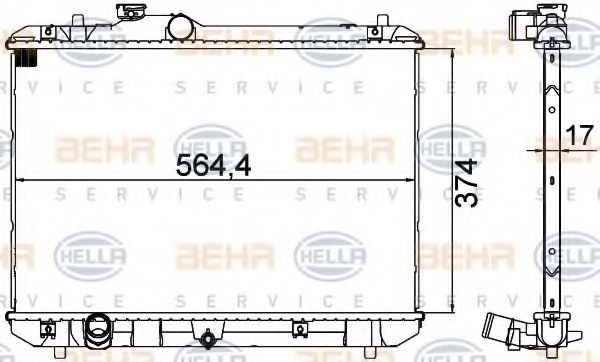 8MK 376 756-531 HELLA Radiators SUZUKI for vehicles with/without air conditioning, 374 x 564 x 17 mm, Manual Transmission, Brazed cooling fins