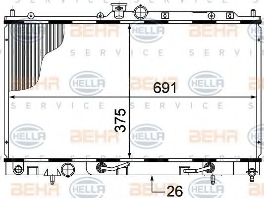 8MK 376 770-321 HELLA Radiators MITSUBISHI for vehicles with/without air conditioning, 691 x 375 x 26 mm, Automatic Transmission, Manual Transmission, Brazed cooling fins