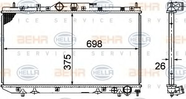 HELLA 8MK 376 781-051 Engine radiator for vehicles with/without air conditioning, 375 x 698 x 26 mm, Manual Transmission, Brazed cooling fins