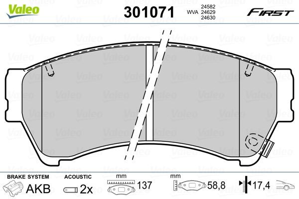 VALEO 301071 Brake pad set FIRST, Front Axle, incl. wear warning contact, without anti-squeak plate