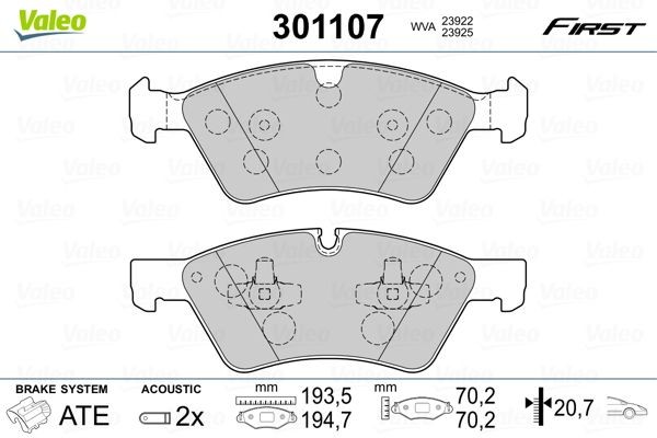 VALEO 301107 Brake pad set FIRST, Front Axle, without anti-squeak plate