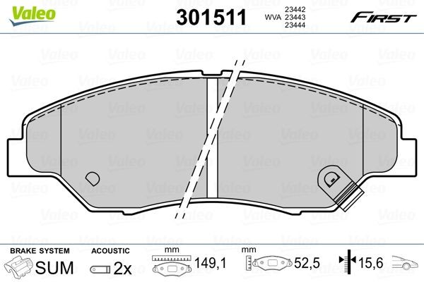 VALEO 301511 Brake pad set FIRST, Front Axle, incl. wear warning contact, without anti-squeak plate