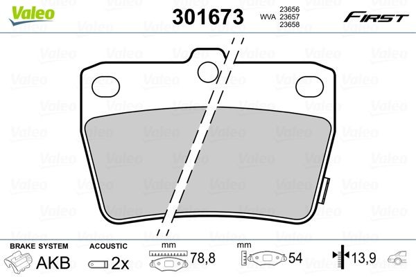 VALEO 301673 Brake pad set FIRST, Rear Axle, incl. wear warning contact, without anti-squeak plate