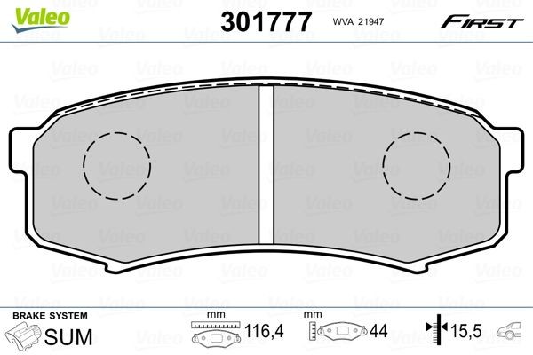 301777 Set of brake pads 301777 VALEO FIRST, Rear Axle, excl. wear warning contact, without anti-squeak plate