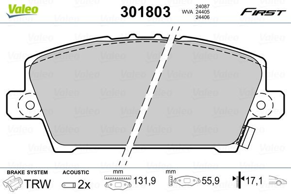 VALEO 301803 Brake pad set FIRST, Front Axle, incl. wear warning contact, without anti-squeak plate