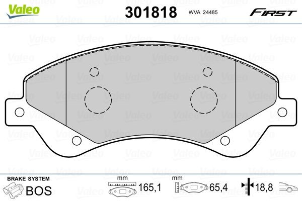VALEO 301818 Brake pad set FIRST, Front Axle, excl. wear warning contact, without anti-squeak plate