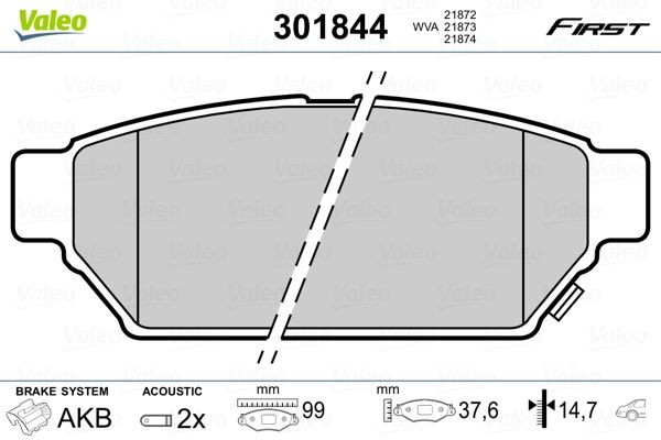 VALEO 301844 Brake pad set FIRST, Rear Axle, incl. wear warning contact, without anti-squeak plate