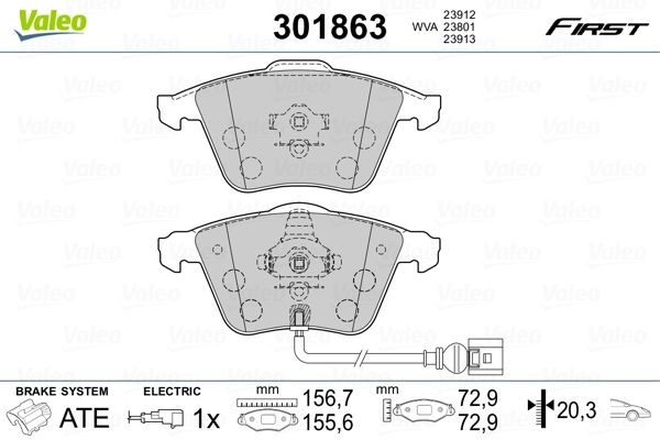 VALEO 301863 Brake pad set FIRST, Front Axle, incl. wear warning contact, without anti-squeak plate