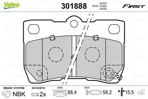 301888 Set of brake pads 301888 VALEO FIRST, Rear Axle, incl. wear warning contact, without anti-squeak plate