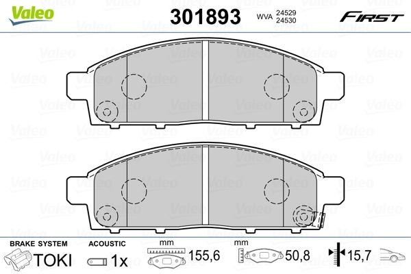 301893 Set of brake pads 301893 VALEO FIRST, Front Axle, incl. wear warning contact, without anti-squeak plate