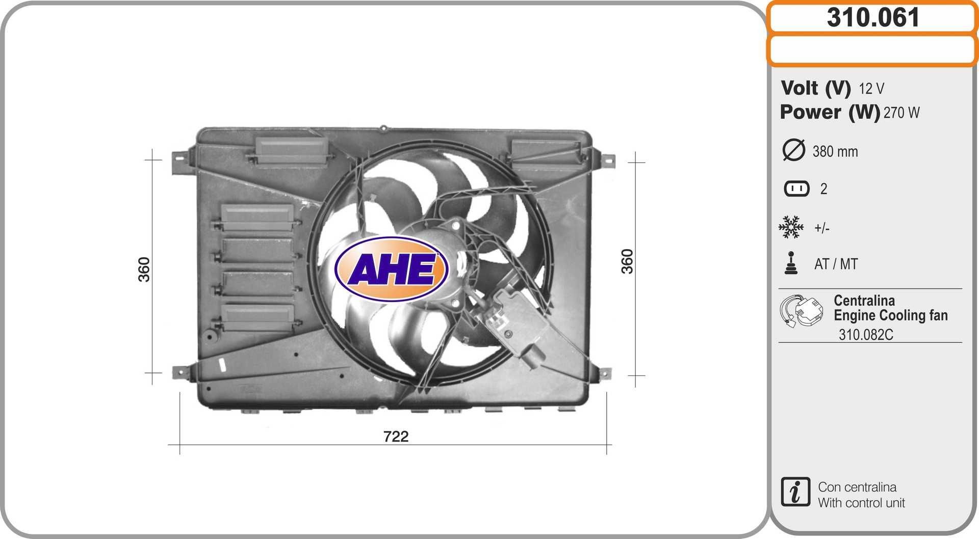 AHE Fan, radiator 310.061 Ford KUGA 2013