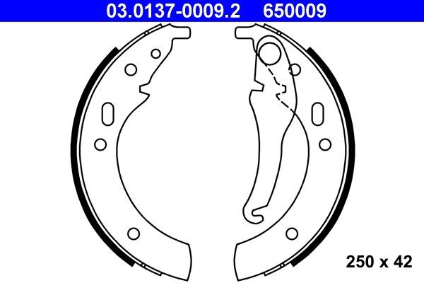 03.0137-0009.2 Brake Shoes 03.0137-0009.2 ATE 250 x 42 mm, with lever
